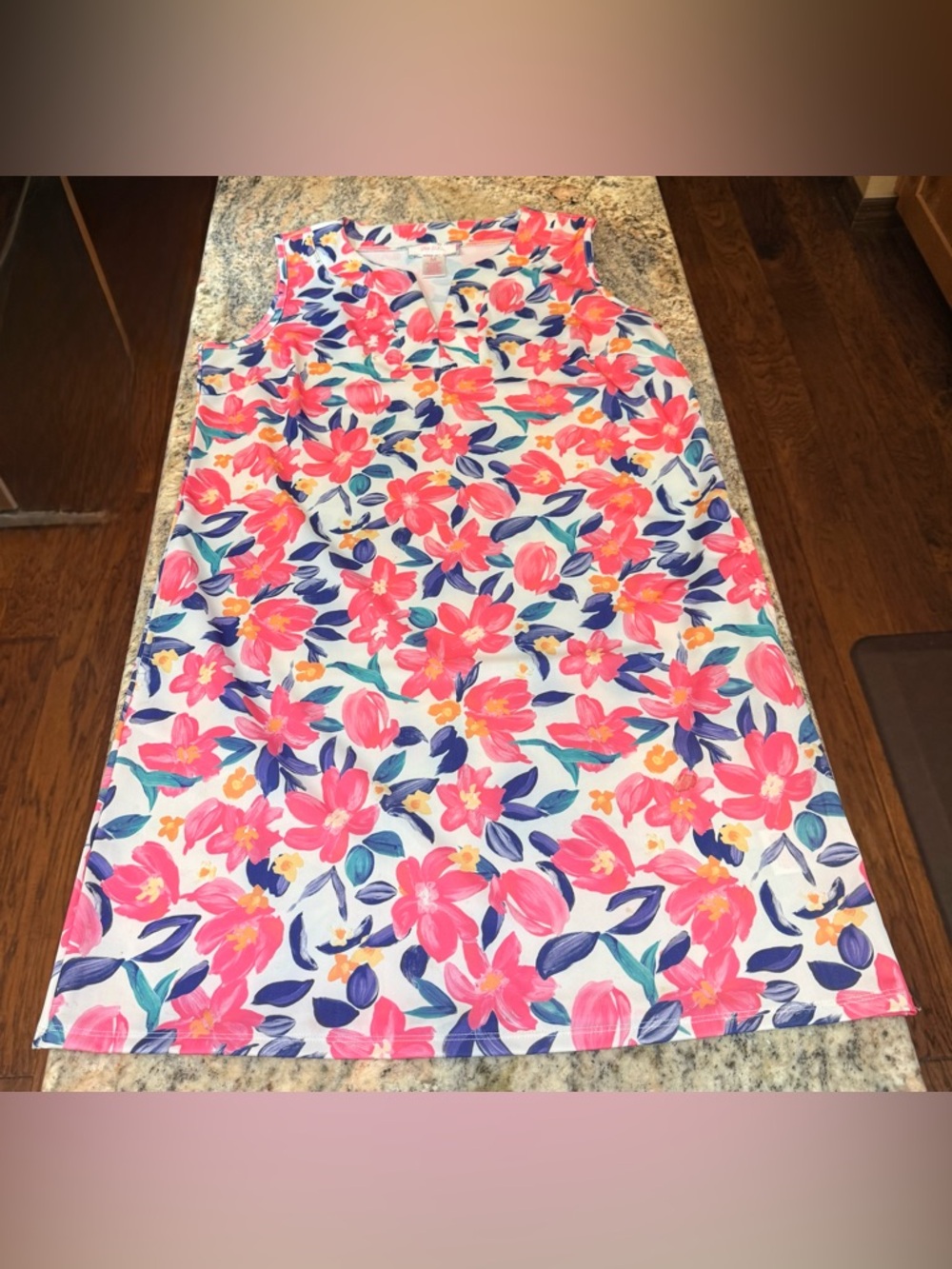 Stella Parker Floral Sleeveless Shift Dress Size M Pink Blue Spring Summer - Picture 9 of 10